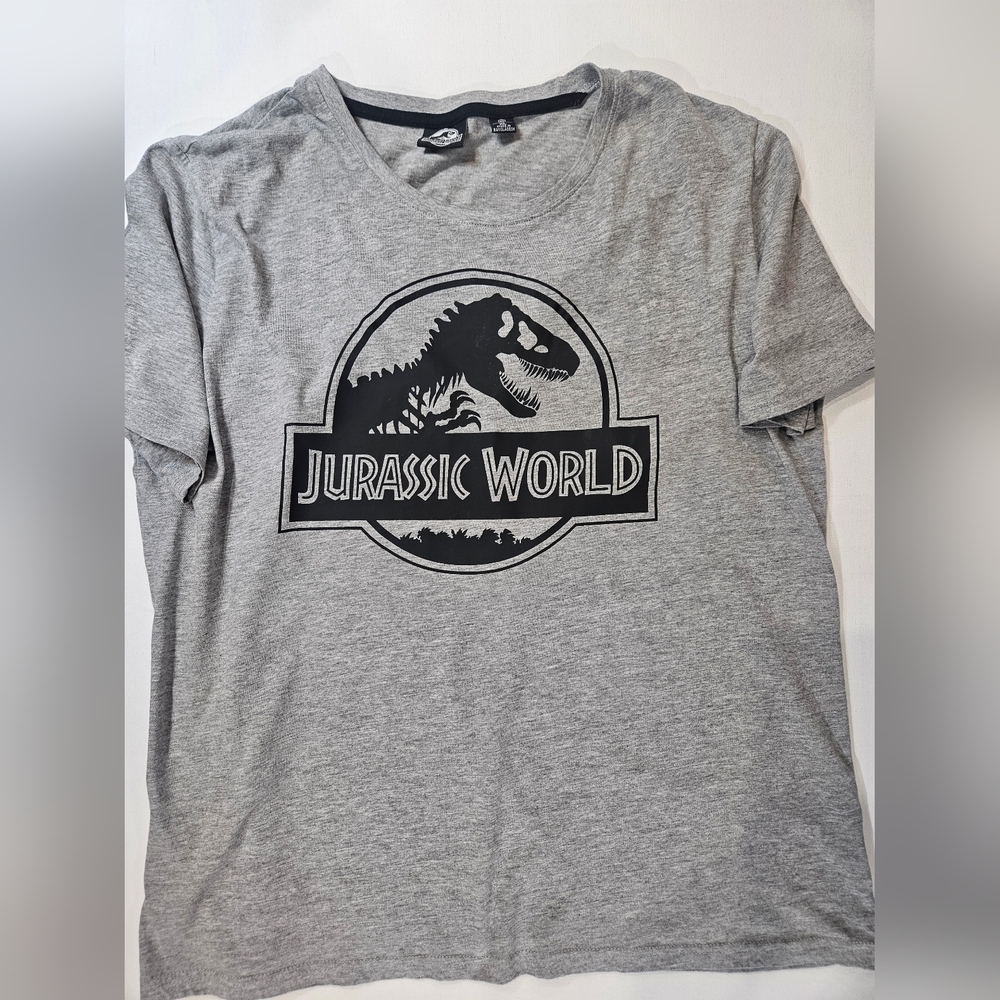 Jurassic World‎ Mens T-Shirt XL Grey Black Graphic 2020s Universal Movie Tee EUC